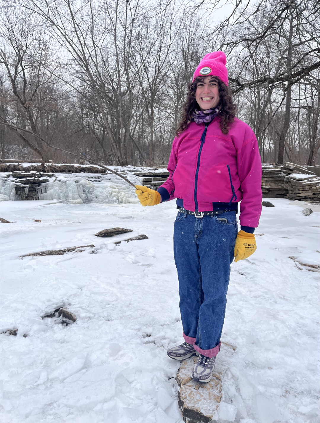 Sarah smiling at Waterfall Glen Forest Preserve in Darien, IL.